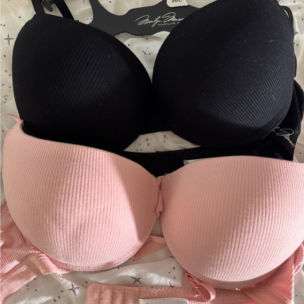 Marilyn Monroe Black and Pink Bras with Molded Cups (2 bras: pink & black)